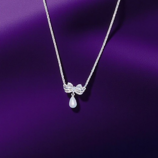 Pearl Bow Drop Pendant Necklace