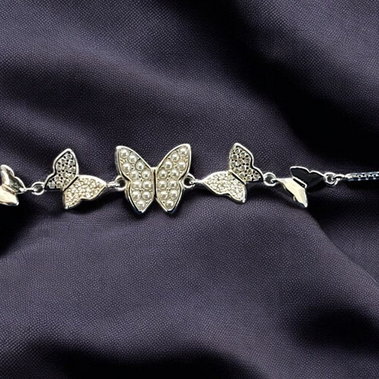 Butterfly Pearl Charm Bracelet